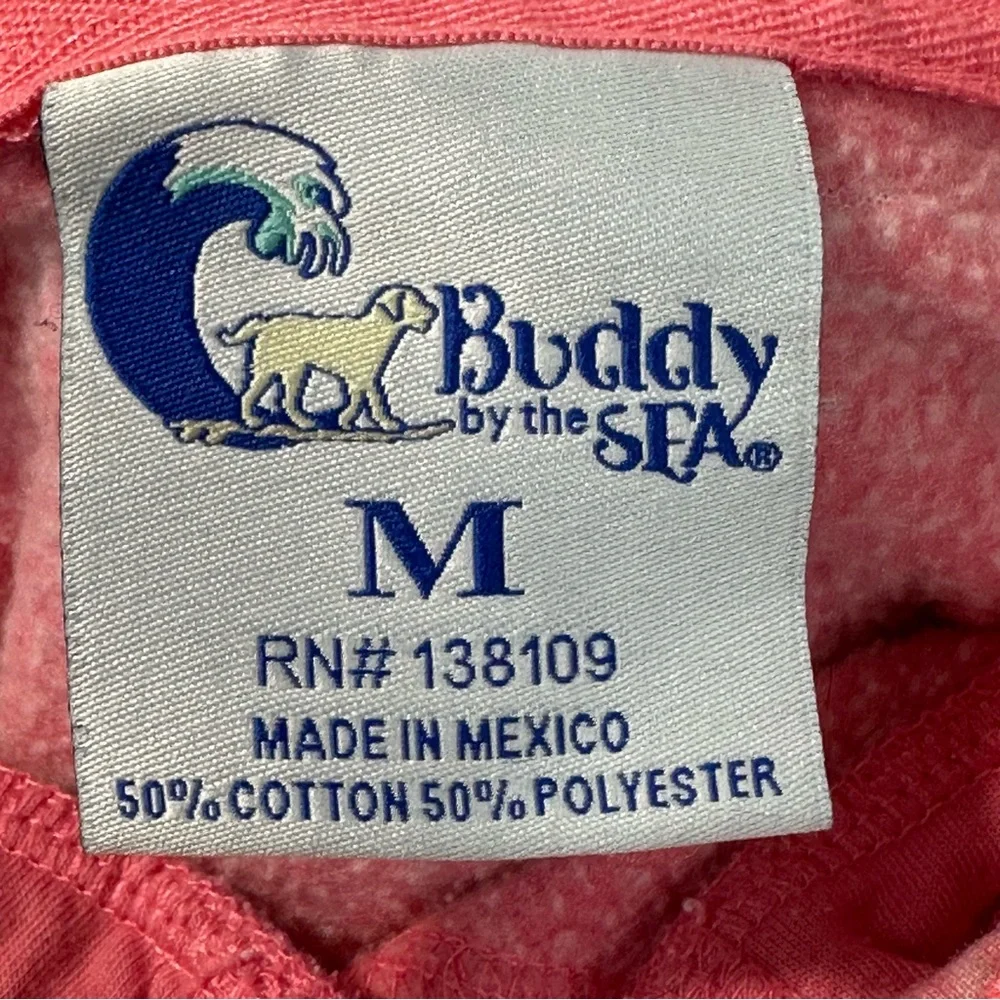 Buddy by the Sea Hoodie Sz M Pink Dog Surfboard Graphic V-Neck Thumbholes Beach